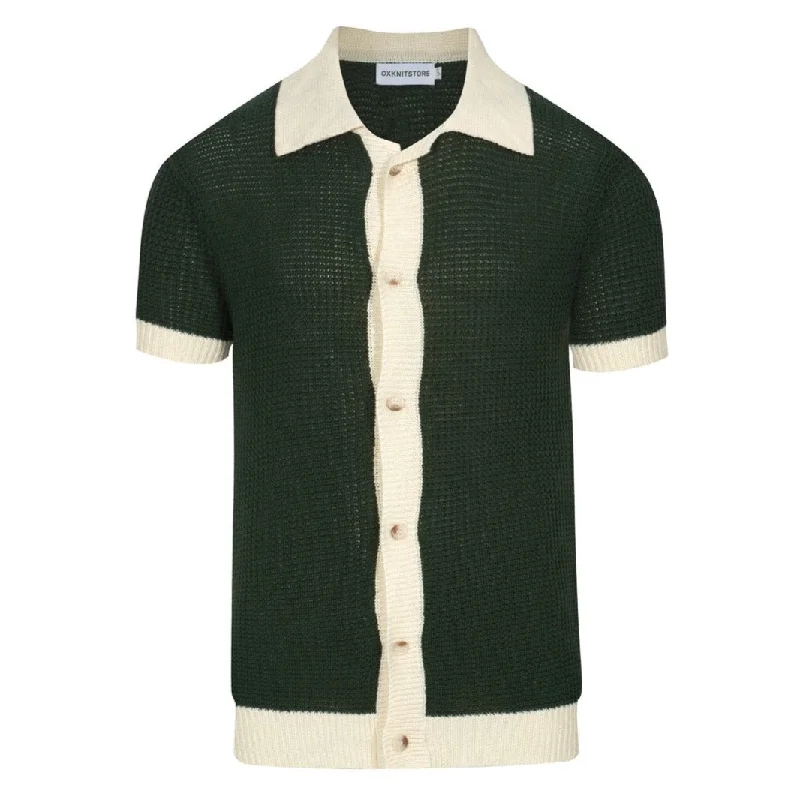 Men's Summer Dark Green Breathable Button Cardigan Polo