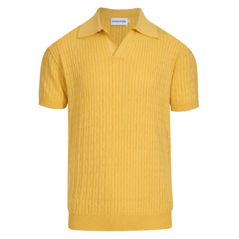 Men's Yellow Polo Knit Short Sleeve Top