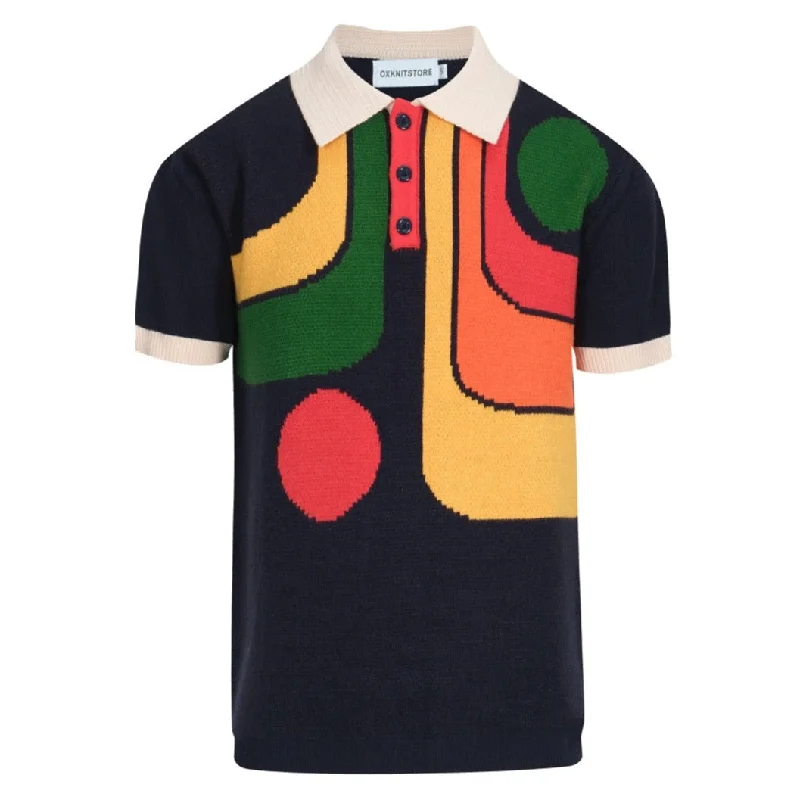 Men's vintage graphic knitted polo shirt