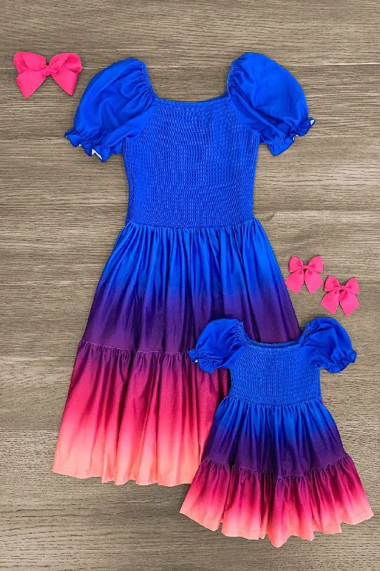 Mom & Me - Blue Sunset Ruffle Dress