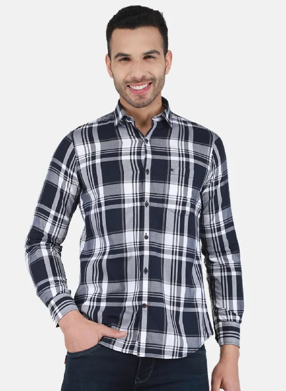 Men NAvy Blue Check Shirt