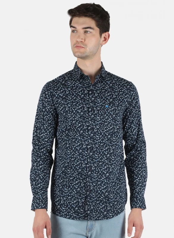 Men NAvy Blue Printed Shirt