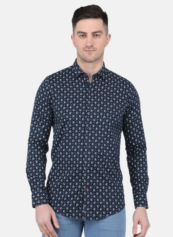 Men NAvy Blue Printed Shirt