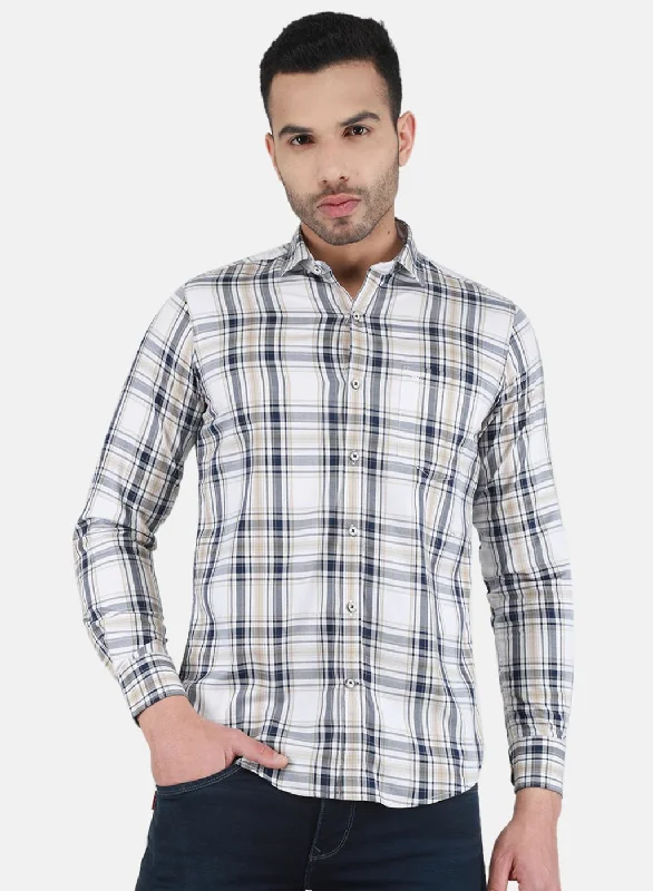 Men White Check Shirt