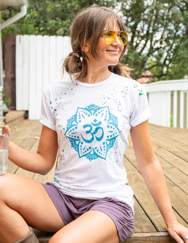 OM Lotus Mandala - White Unisex Splatter Tee