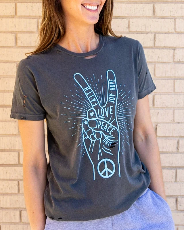 Peace Sign - Distressed Black Cotton Unisex Tee