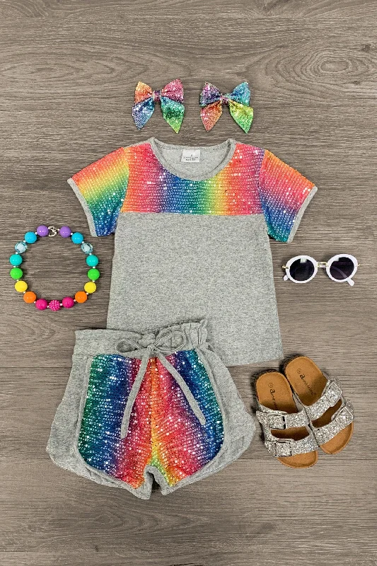 Rainbow Sequin Lounge Short Set