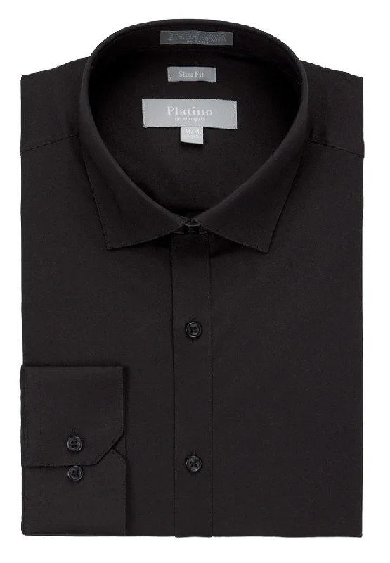 Marquis Platino Slim Fit Cotton Stretch Long Sleeve Dress Shirt - Black