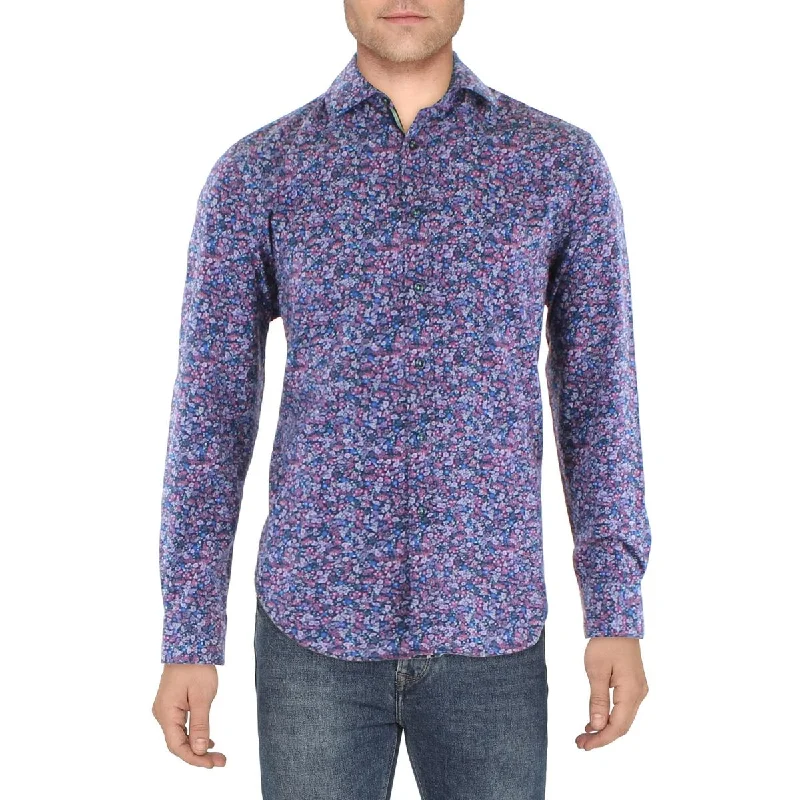 Society of Threads Mens Floral Stretch Button-Down Shirt