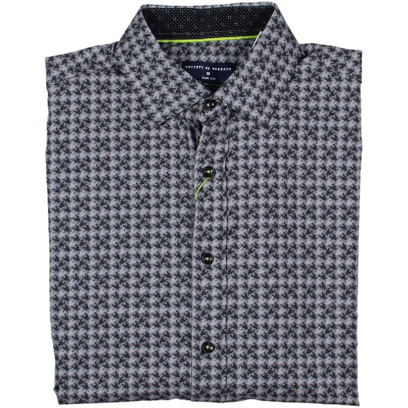 Society of Threads Mens Slim Houndstooth Wrinkle Free Button-Down Shirt