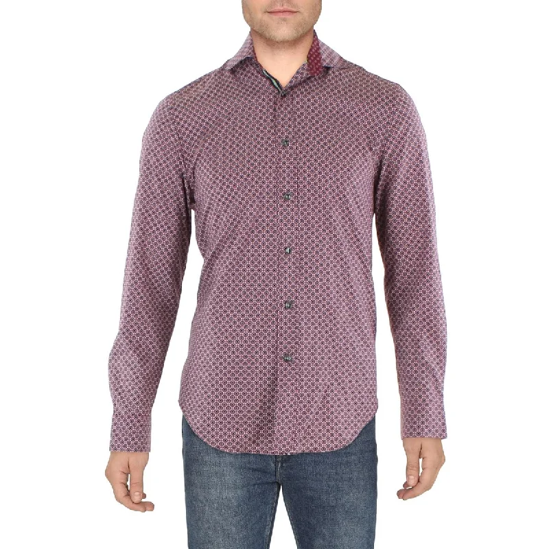 Society of Threads Mens Printed Collared Button-Down Shirt