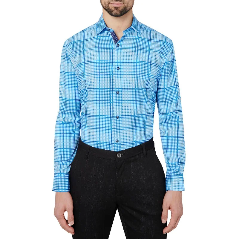 Society of Threads Mens Slim Collared Gingham Print Button-Down Shirt