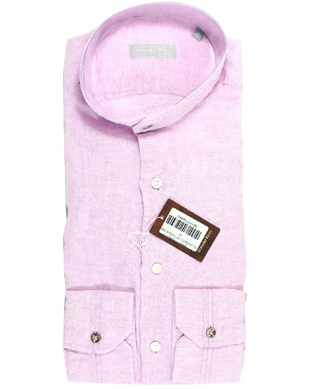 Stefano Ricci Band Collar Shirt Pink Linen 42 - 16 1/2 REDUCED SALE