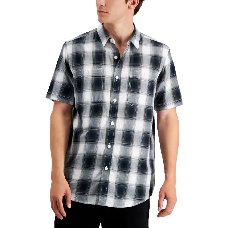 Sun + Stone Mens Devon Cotton Plaid Button-Down Shirt