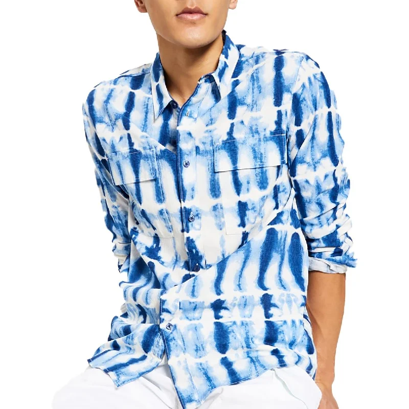 Sun + Stone Mens Tie-Dyed Collared Button-Down Shirt