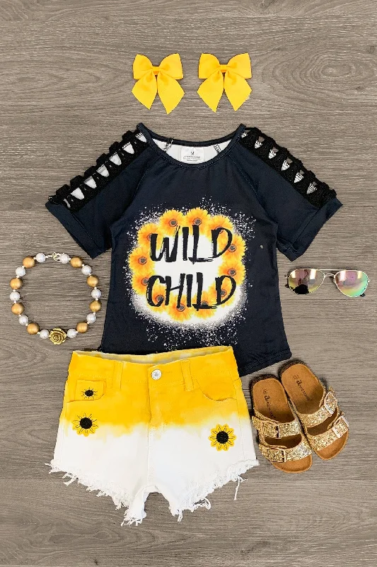 "Wild Child" Crochet Denim Short Set