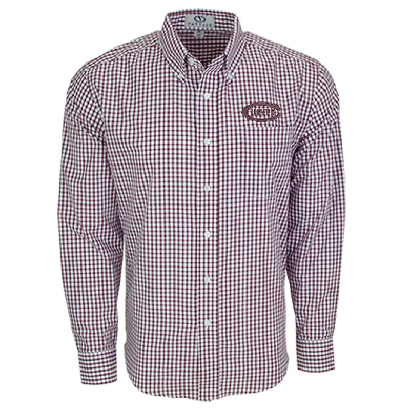 Gingham Button Down Shirt - Dark Maroon & White