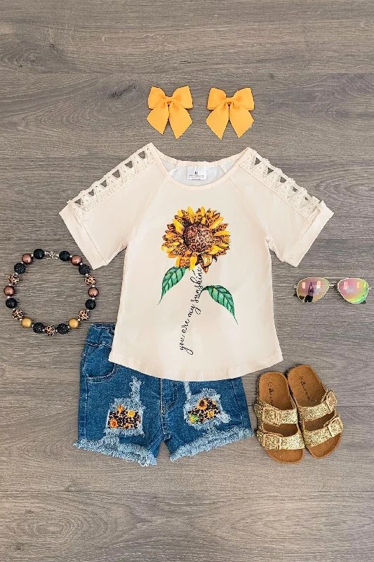 "You Are My Sunshine" Crochet Denim Short Set